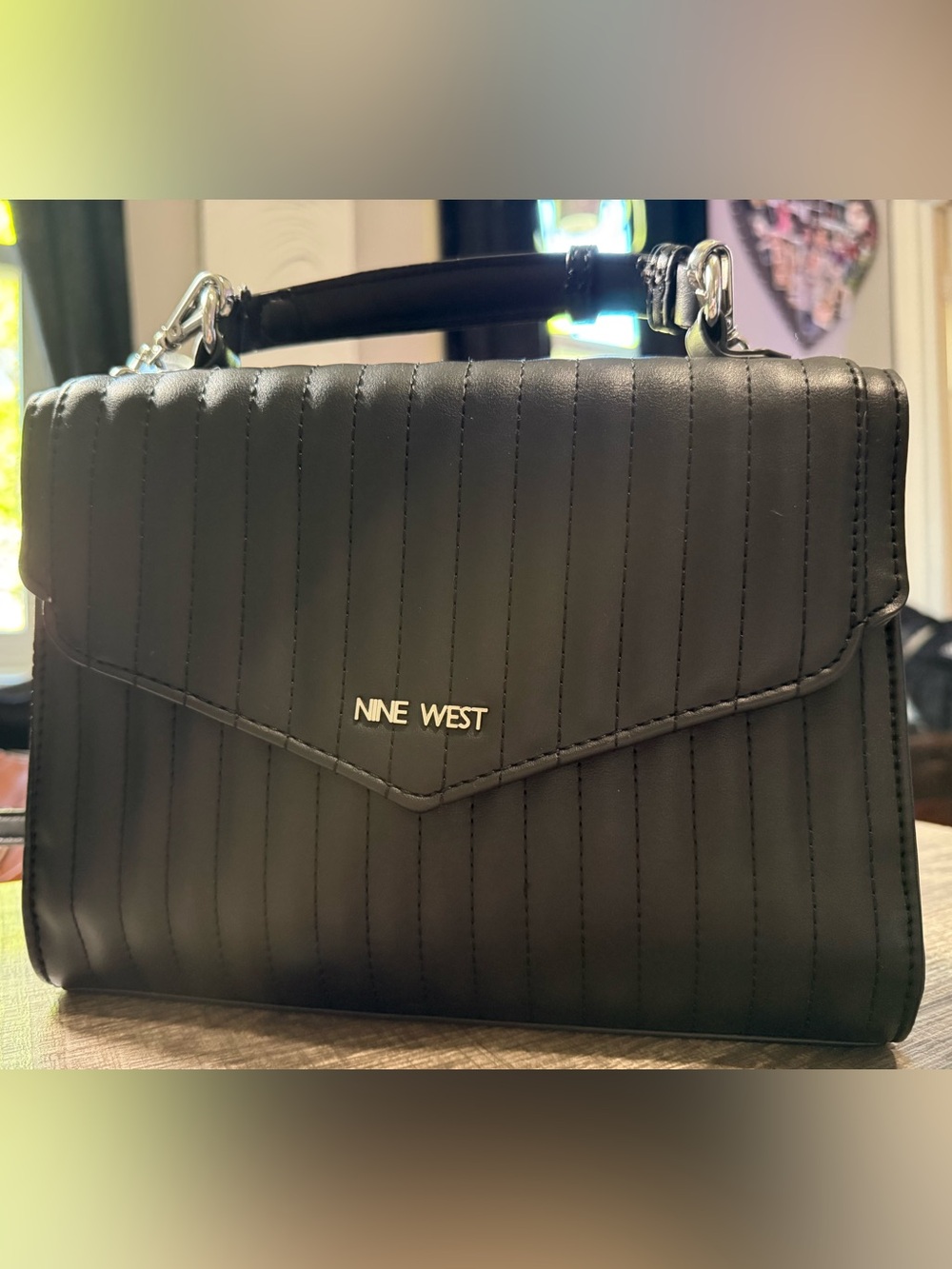 Nine West Black Quilted Top-Handle Satchel